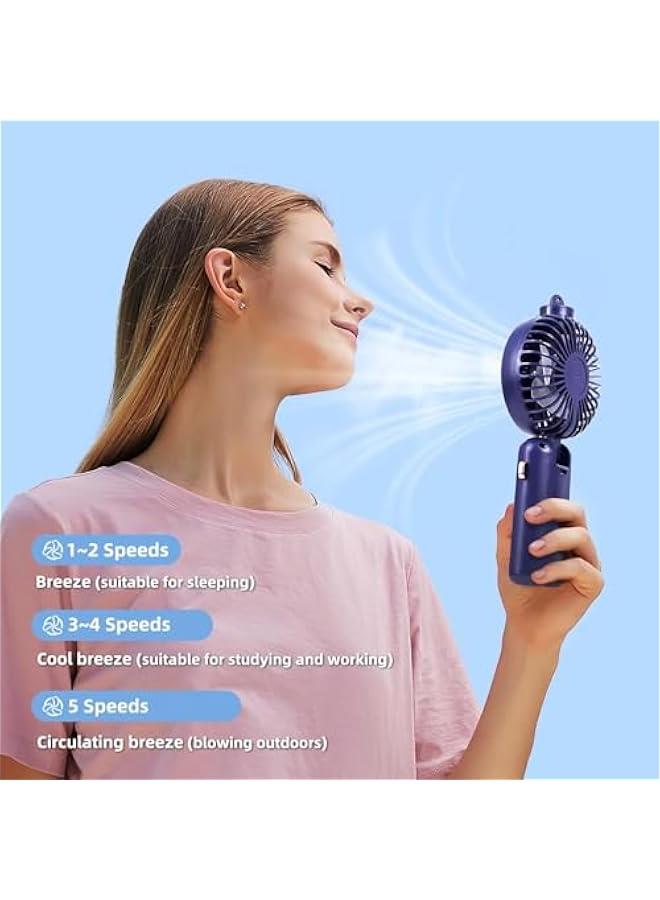 HOOKOR Durku Portable Handheld Misting Fan, Battery Operated Fan with Base, 8 Hours, Digital Display, 5 Speeds, 90° Foldable Cooling Fan, Rechargeable Mini Fan for Travel Camping Outdoor, Home (Purple) - Image 5