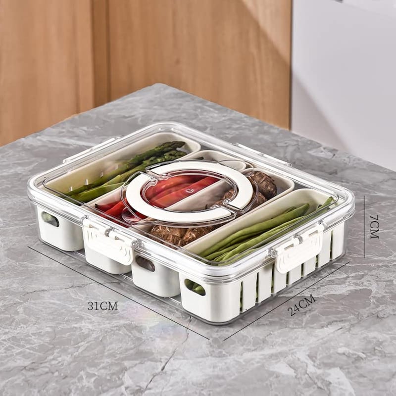 Refrigerator Organizer Box Food Storage Container Fruit Storage Container for Fridge with 1 Drain Basket in One Container Stackable Vegetable Strainers Box with Lid White