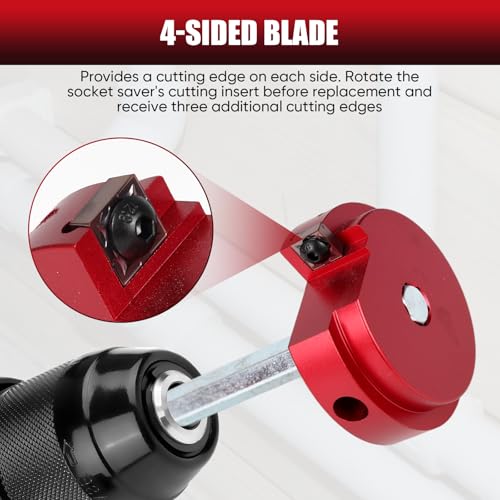 VAKPAT 6-Pcs PVC Pipe Reamer Set with 2 Carbide Square Cutting Blades Sizes: , 3/4”, 1“, 1-1/2“, 2”, 3“, 4” Aluminum Cutting Head For PVC, CPVC, or ABS Piping (Red) - Image 4