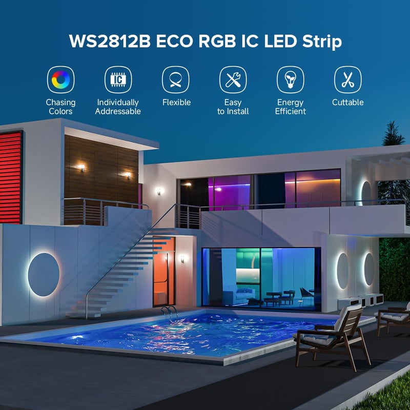 BTF-LIGHTING شريط LED BTF-LIGHTING WS2812B RGB ECO، تأثيرات مطاردة 5050SMD قابل للتوجيه فرديًا 16.4 قدم 60 بكسل/م 300 بكسل مرن لون الحلم IP30 لمشاريع DIY في غرفة النوم DC5V (بدون محول أو وحدة تحكم) - Image 4