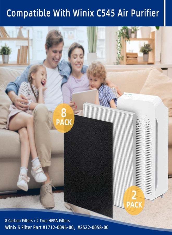 ADDFRESH C545 Replacement Filter S Compatible with Winix C545 B151 P150 9300 Air Purifier - 2 True HEPA Filters + 8 Activated Carbon Pre-Filters - Compare to Part # 1712-0096-00, 2522-0058-00 - Image 2