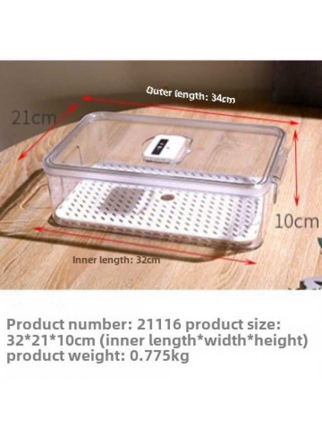 Refrigerator Storage Preservation Box Transparent Household Drain Preservation Box Refrigerator Special Refrigeration Food Grade Storage With Lid-Specifications:Wide Body Medium Size [with Drain Board]  - Image 1
