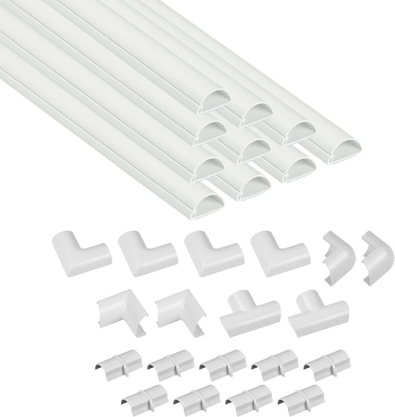 D-Line 157in Cord Cover Kit, Self-Adhesive Wire Hiders, Paintable Cable Raceway to Hide Wires on Wall, Electrical Cable Management - 10x 15.7 Lengths & 19 Accessories - 1.18" (W) x 0.59" (H) - White - Image 1