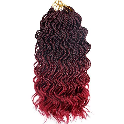 FALEMEI Wavy Senegalese Twist Crochet Braids 6packs/lot 14Inch 35Strands/Pack Synthetic Crochet Hair Curly Twist Braiding Hair (14 Inch, T1B/Burgundy#) - Image 2