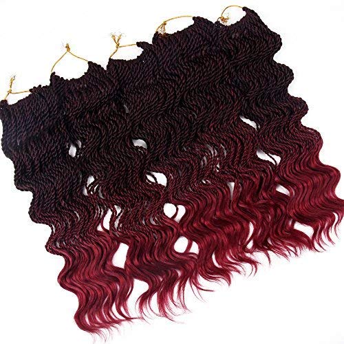 FALEMEI Wavy Senegalese Twist Crochet Braids 6packs/lot 14Inch 35Strands/Pack Synthetic Crochet Hair Curly Twist Braiding Hair (14 Inch, T1B/Burgundy#) - Image 3