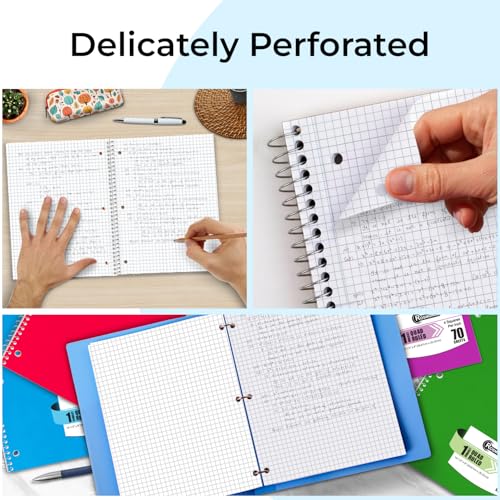 Rosmonde 1 Subject Graph Paper Spiral Notebook, 12 Pack, 70 Sheets (140 Pages), 8 x 10-1/2" Bulk 4x4 Spiral Bound Grid Notebooks, 3 Hole Punched Single Subject Quad Ruled Spiral Notebooks for School - Image 4