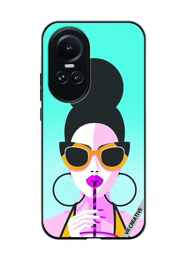 VR CREATIVE Protective Case Cover For Oppo Reno 10 Pro Girl Having Drink Design Multicolour - Image 1