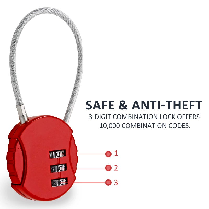 Litoexpe 4 Pcs Combination Lock, 3 Digit Outdoor Waterproof Padlock Code Lock Cable Luggage Locks for Backpack, Suitcase, Door (4 Colors) - Image 3