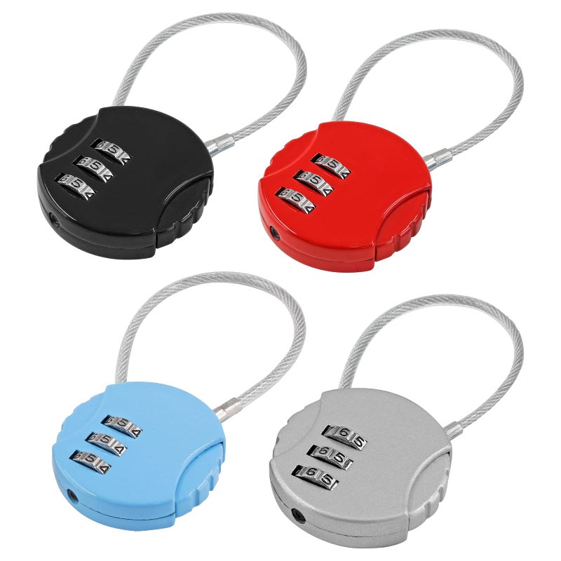 Litoexpe 4 Pcs Combination Lock, 3 Digit Outdoor Waterproof Padlock Code Lock Cable Luggage Locks for Backpack, Suitcase, Door (4 Colors) - Image 1