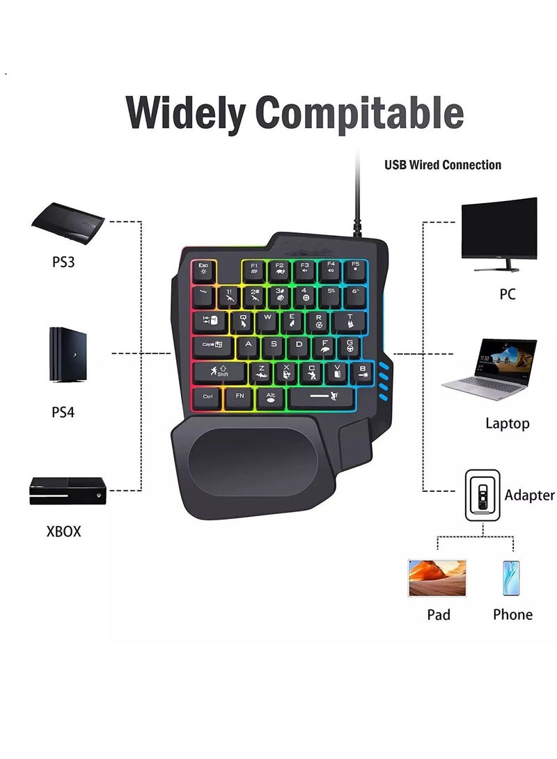 JeDEL K601 One Handed Keyboard 35 Keys - RGB Backlit - Portable Mini Gaming Keypad Ergonomic Game Controller for PC Gamer - Image 3