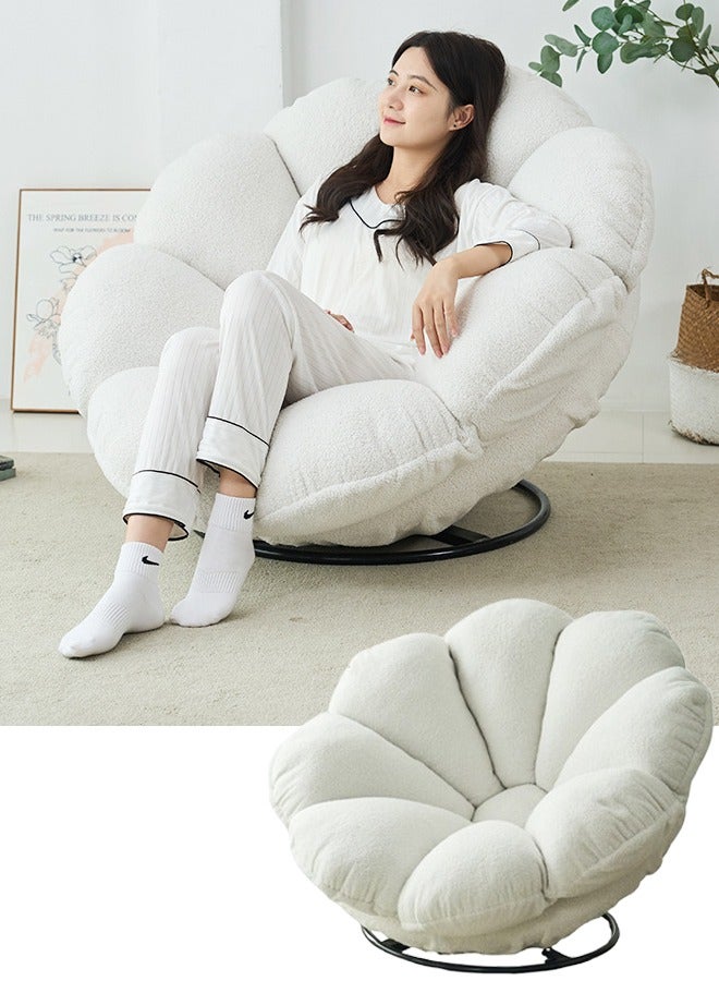 Rocking Floor Sofa Chair High-Density Foam Single Bean Bag Couch Armless Lazy Floor Sofa Modern Lounge Sofa Tatami for Living Room Bedroom Salon (Petal Swivel Chair Sofa White)