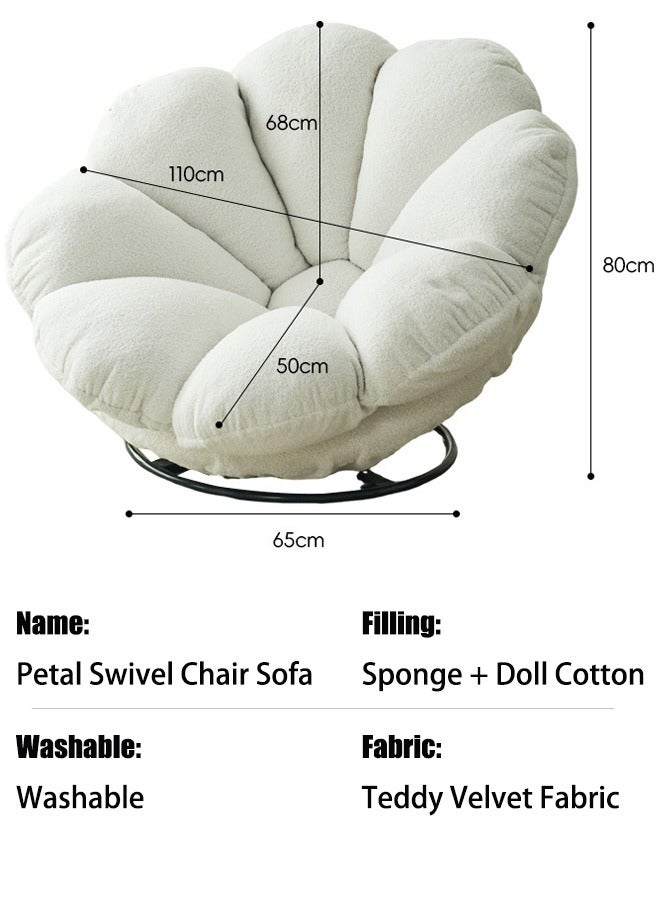 Rocking Floor Sofa Chair High-Density Foam Single Bean Bag Couch Armless Lazy Floor Sofa Modern Lounge Sofa Tatami for Living Room Bedroom Salon (Petal Swivel Chair Sofa White)