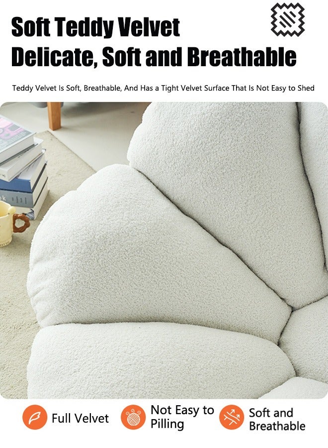 Rocking Floor Sofa Chair High-Density Foam Single Bean Bag Couch Armless Lazy Floor Sofa Modern Lounge Sofa Tatami for Living Room Bedroom Salon (Petal Swivel Chair Sofa White)