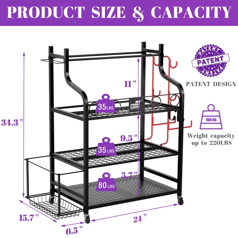 Mythinglogic Yoga Mat Storage Racks for Home, Gym Rack for Dumbbells Kettlebells Foam Roller, Yoga Strap and Resistance Bands, Workout Equipment Organizer With Hooks and Wheels - Image 4