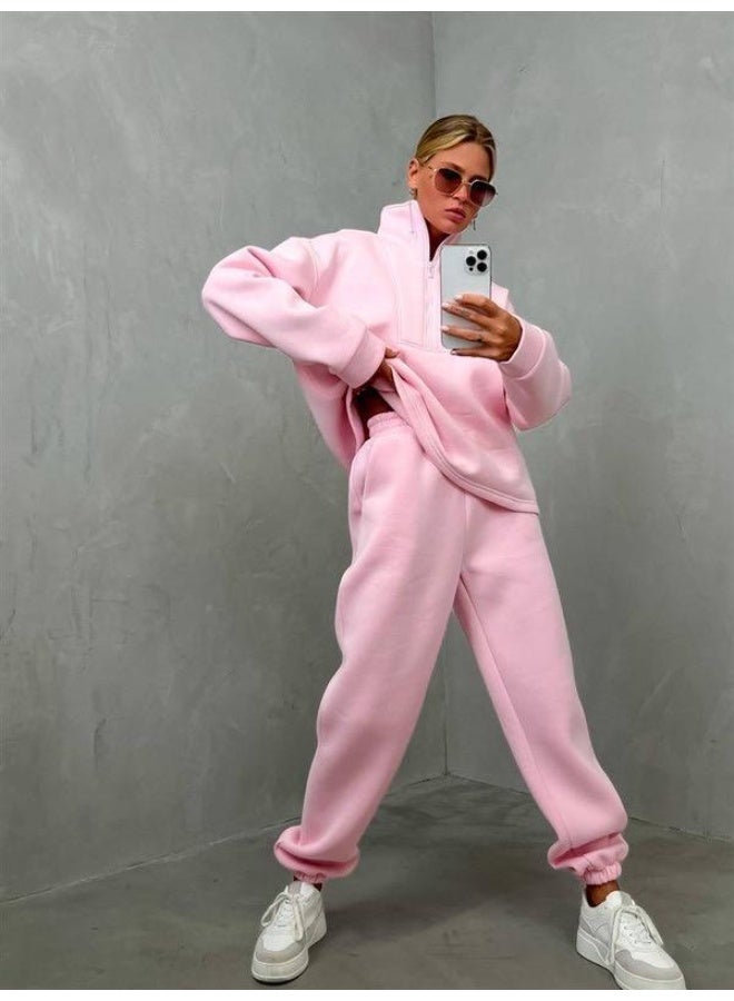 NIBEMINENT Pants Sets for Woman Stand Collar Long Sleeve Sweatshirt High Waisted Pants Fashion Two Piece Sets Woman Hoodies Outfits - Image 1