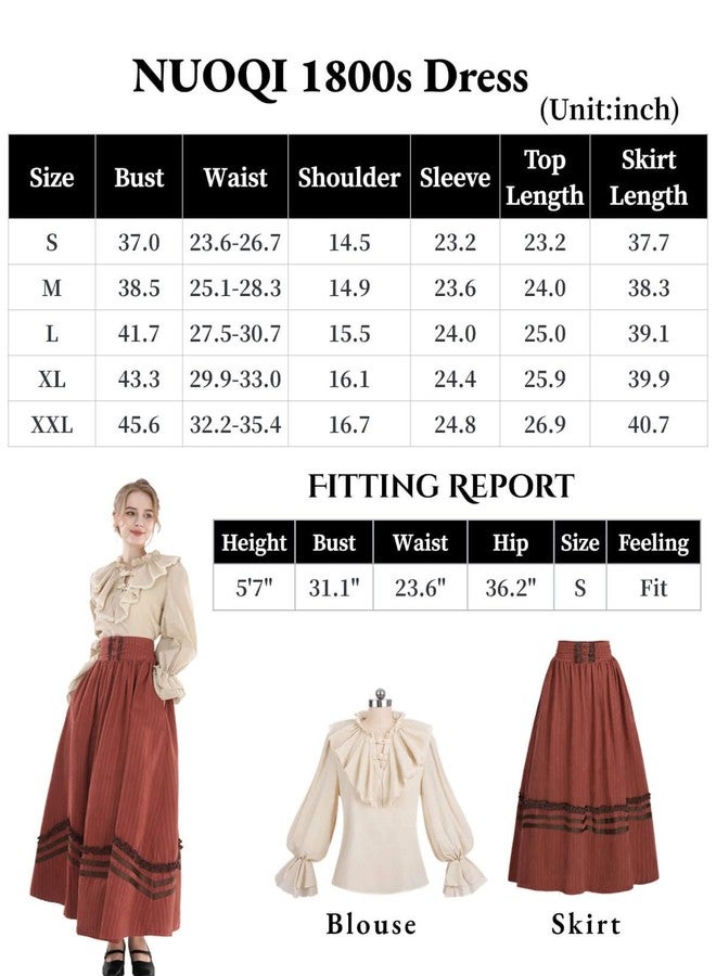 Nuoqi Victorian Dress for Women 1800s Edwardian Costume 2-Piece Renaissance Blouse Skirt Ball Gowns Red M - Image 5