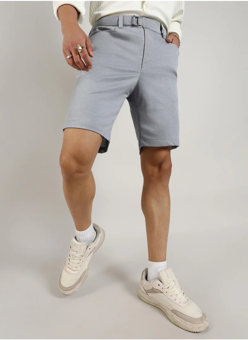 Campus Sutra Men's Moon Grey Solid Tailored Shorts