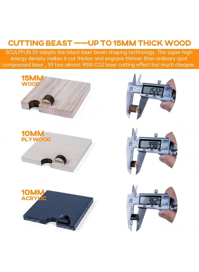 SCULPFUN S9 Laser Engraver 90W,Eye Protection,Compression Focus Laser Spot,15mm Wood Cutting,for Wood Metal Jewelry DIY Design Model Nameplate Puzzle - Image 3