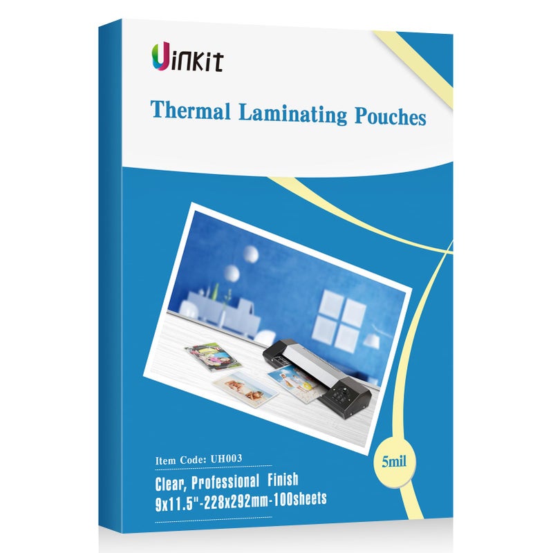 Uinkit 5Mil 100Pack Hot Thermal Laminating Pouches 9x11.5-Inches Laminating Sheets, for Sealed Photo and Documents Clear Letter Size 8.5x11-Inches Laminated Paper