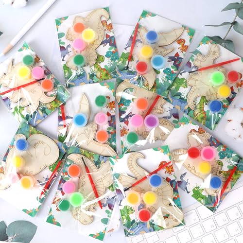 LARDUX Dinosaur Party Favors 24PCS DIY Wooden Arts Crafts Painting Kit for Kids Glow in The Dark Party Favors Family Crafts Birthday Party Christmas Gifts Toys for Boys Girls - Image 1