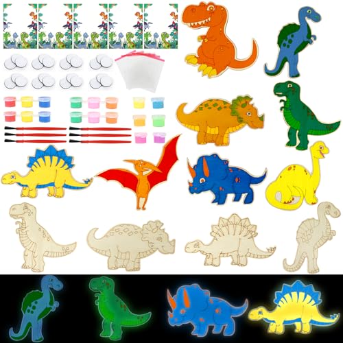 LARDUX Dinosaur Party Favors 24PCS DIY Wooden Arts Crafts Painting Kit for Kids Glow in The Dark Party Favors Family Crafts Birthday Party Christmas Gifts Toys for Boys Girls - Image 5