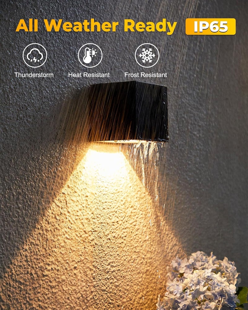 LUHLEE Solar Wall Lights Outdoor, Modern Square Solar Wall Sconce IP65 Waterproof, Solar Outdoor Lights for Patio, Porch, Garden, Backyard, Fence Decor (2 Pack) - Image 5