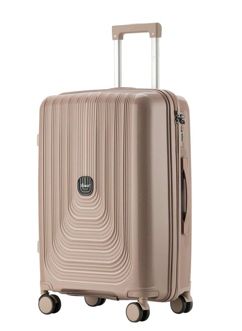 Unisex Hard Case Medium Checked Luggage Lightweight PP Fashion Trolley Luggage with 4 Double Spinner Wheel and 3-Digit Combination Lock KH1009 Khakii