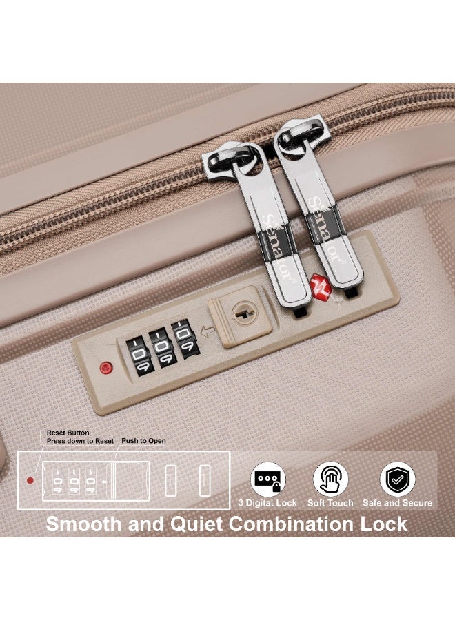 SENATOR Unisex Hard Case Medium Checked Luggage Lightweight PP Fashion Trolley Luggage with 4 Double Spinner Wheel and 3-Digit Combination Lock KH1009 Khakii - Image 5