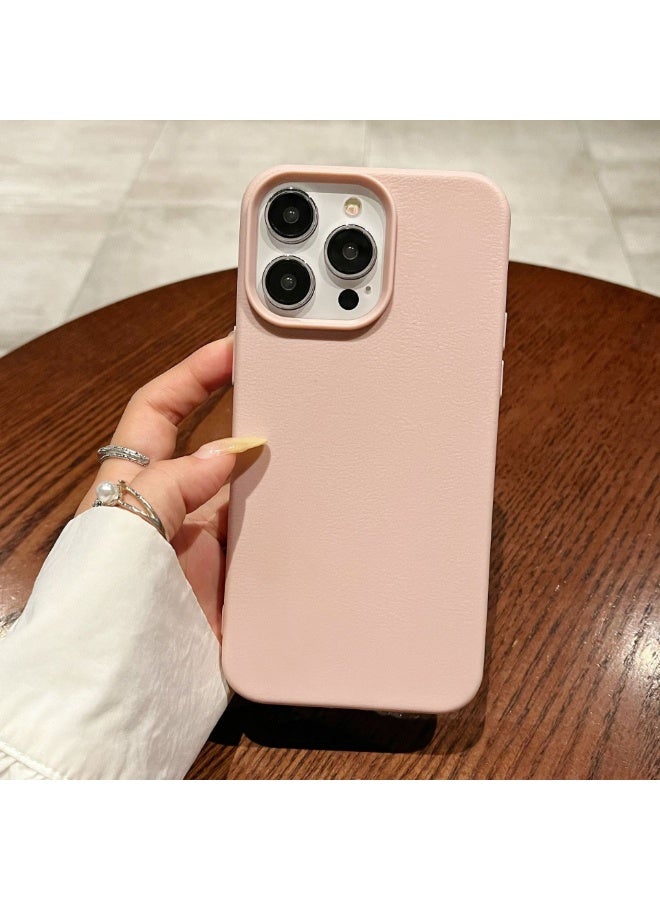 NIBEMINENT Solid Color Leather Pattern Protective TPU Case Cover For iPhone 15, Pink - Image 1