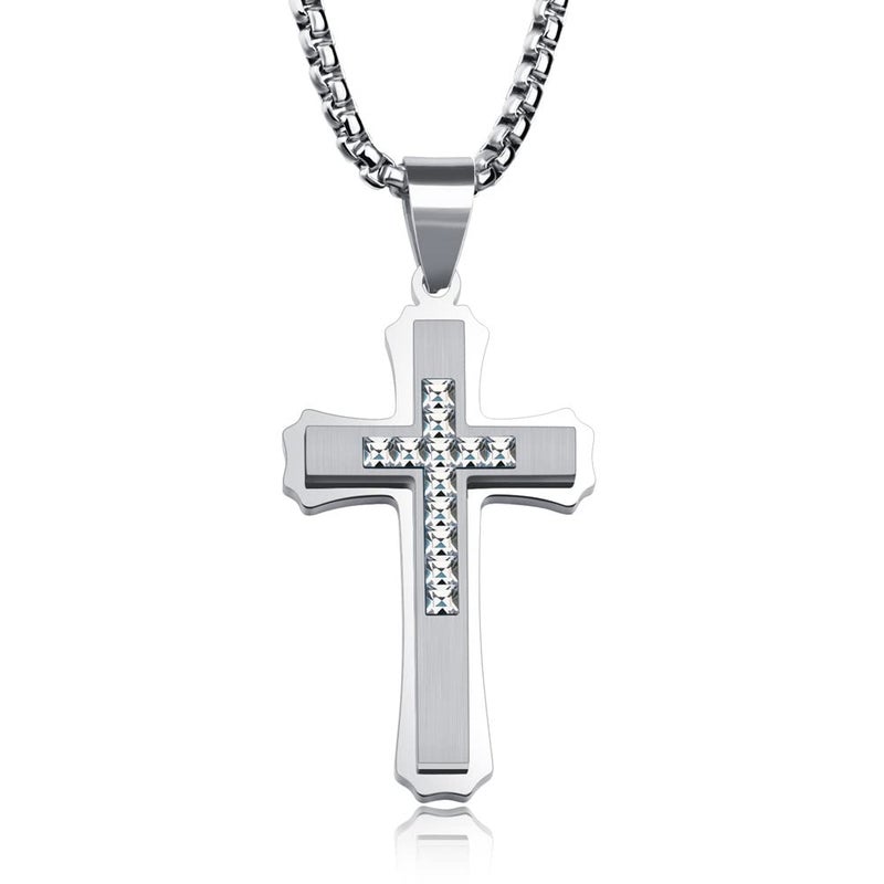 OLEVS Rhinestone Silver Cross Pendant Necklace Metal Womens Cross Pendant for Women Necklace Small Mens Silver Stainless Steel Cross Pendant Necklace for Men Women - Image 1