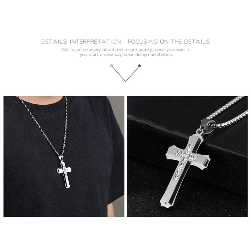 OLEVS Rhinestone Silver Cross Pendant Necklace Metal Womens Cross Pendant for Women Necklace Small Mens Silver Stainless Steel Cross Pendant Necklace for Men Women - Image 4