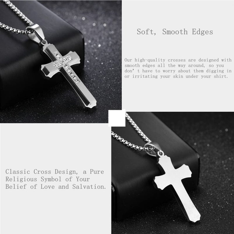 OLEVS Rhinestone Silver Cross Pendant Necklace Metal Womens Cross Pendant for Women Necklace Small Mens Silver Stainless Steel Cross Pendant Necklace for Men Women - Image 5