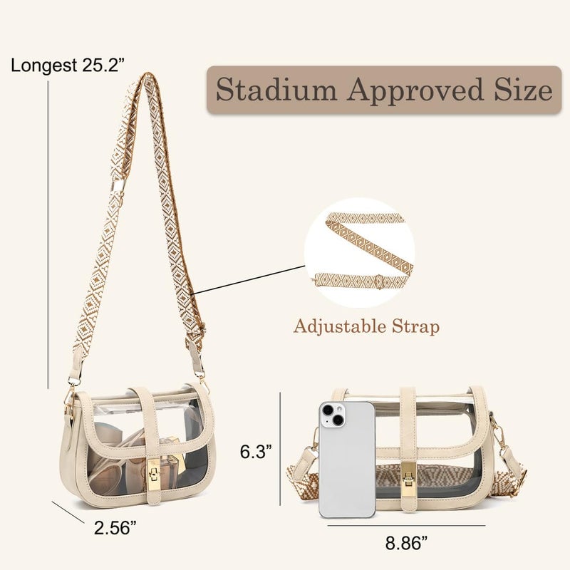 LOXOMU Clear Purses for Women Crossbody, Chic Transpartent Crossbody Bag with Guitar Strap, Small Clear Bag for Stadium Events Party, Concerts, Wedding (Beige) - Image 5