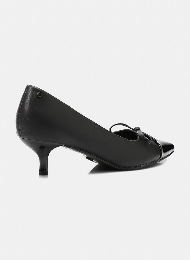 Dejavu Shoes JAL-DVTX-002 Pointed Toecap With A Middle Bow Leather Plain Heels For Women - Image 3