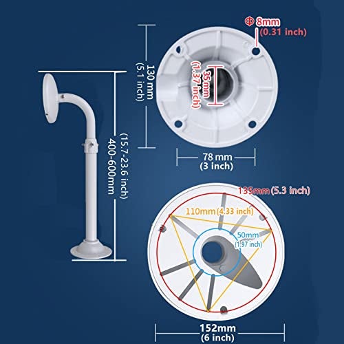 WiTi Security Camera Mount Bracket 6 inch Base,15.7inch-23.6 inch Extendable J-Pole Compatible with Reolink Amcrest IP Cameras, Solid Metal Mounting Bracket for Camera System Outdoor and Indoor - Image 5