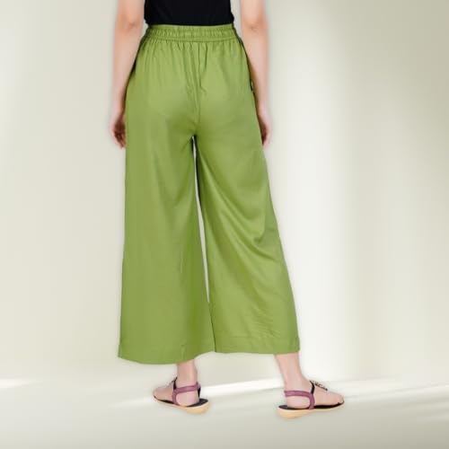 Happy Bunny Stylish Flowy Rayon Palazzo Pants for Women – Comfortable Elastic Waist, Regular Fit, Full Length with Side Pocket, Ideal for Office, Party & Outdoor Wear (XL, Meadow Green) - Image 5