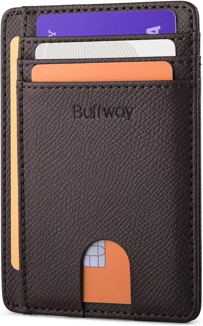 Buffway Slim Minimalist Front Pocket RFID Blocking Leather Wallets for Men and Women - Galaxy Coffee - Image 1