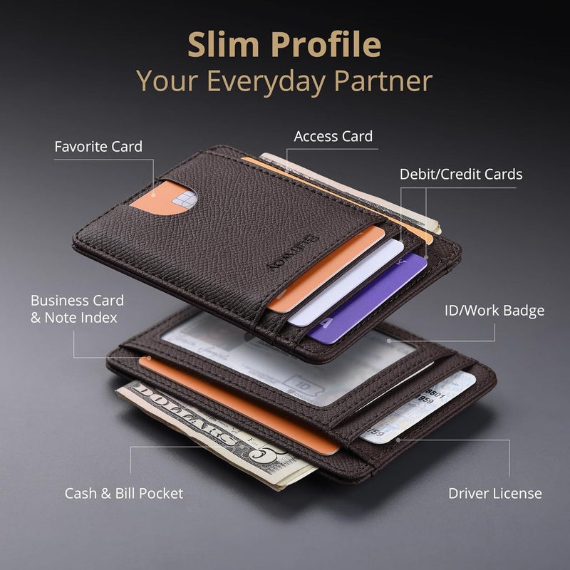 Buffway Slim Minimalist Front Pocket RFID Blocking Leather Wallets for Men and Women - Galaxy Coffee - Image 3