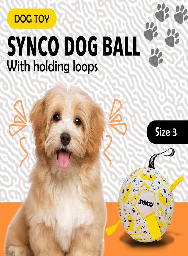 Synco Dog Football Graphic Yellow with Yellow Holding Loops, Durable Rubber Dog Ball Toy for Tug, Fetch & Training, Interactive Pet Play Ball for Small & Medium Dogs, Size 3 - Image 2