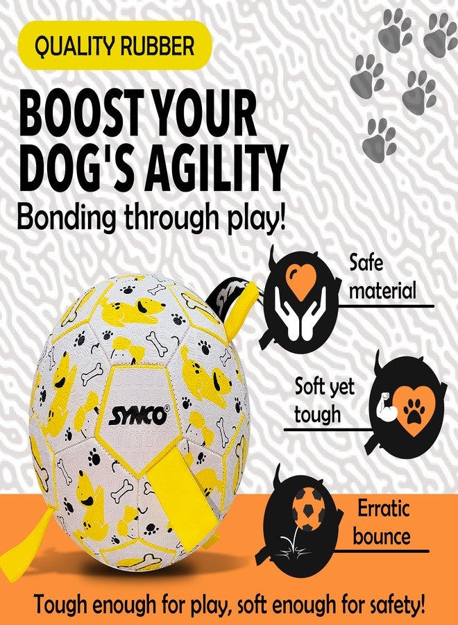 Synco Dog Football Graphic Yellow with Yellow Holding Loops, Durable Rubber Dog Ball Toy for Tug, Fetch & Training, Interactive Pet Play Ball for Small & Medium Dogs, Size 3 - Image 3