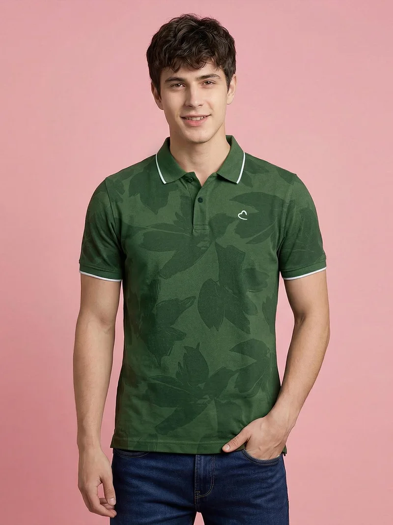 Being Human Men Floral Printed Polo Collar T-shirt