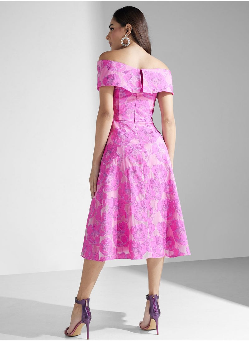 AIDAN MATTOX Off-Shoulder Printed Dress  - Image 2