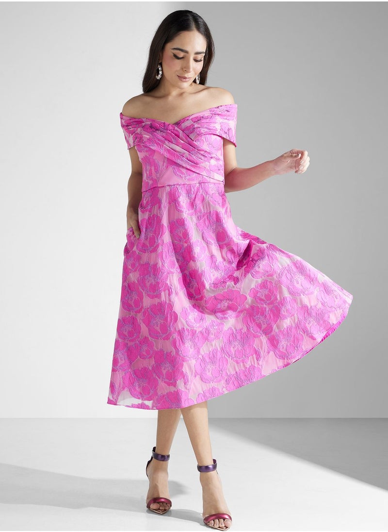 AIDAN MATTOX Off-Shoulder Printed Dress  - Image 4