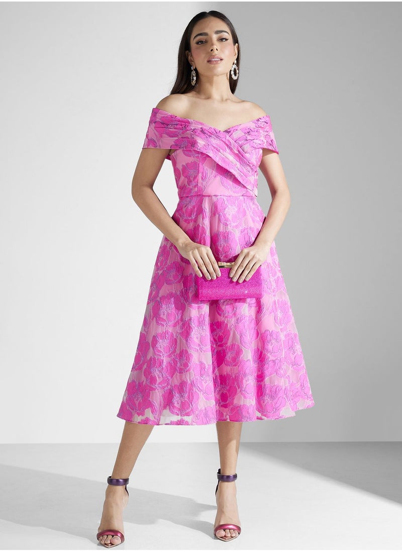 AIDAN MATTOX Off-Shoulder Printed Dress  - Image 1