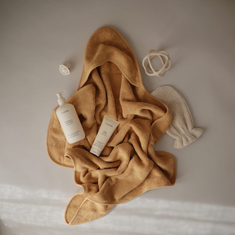 mushie Baby Hooded Towel | Organic Cotton (Fall Yellow) - Image 4