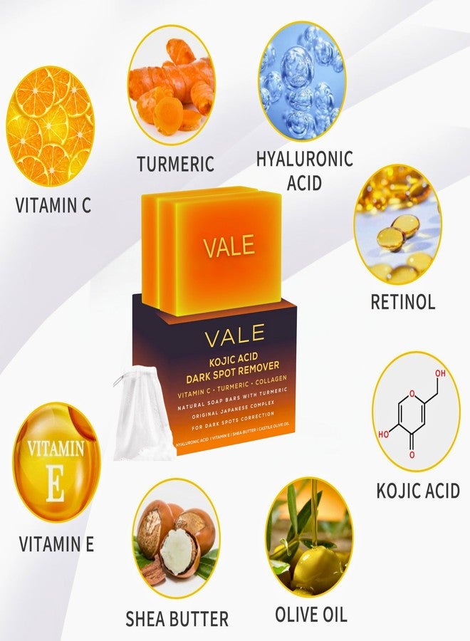 VALE Kojic Acid & Turmeric Soap Bar (2-Pack) - Natural Dark Spot Remover & Original Japanese Complex with Vitamin C, E, Collagen, Retinol, Olive Oil & Shea Butter(Citrus) - Image 2