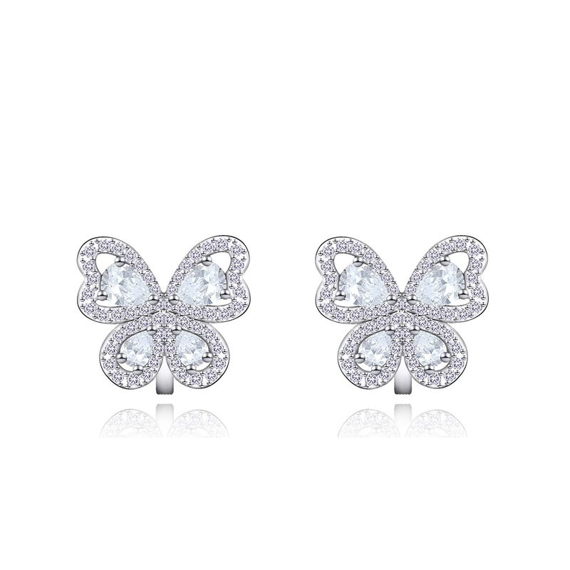 YOQUCOL Butterfly shape Cubic Zirconia Crystal Clip On Earrings Non Pierced Silver Stud for Women - Image 1