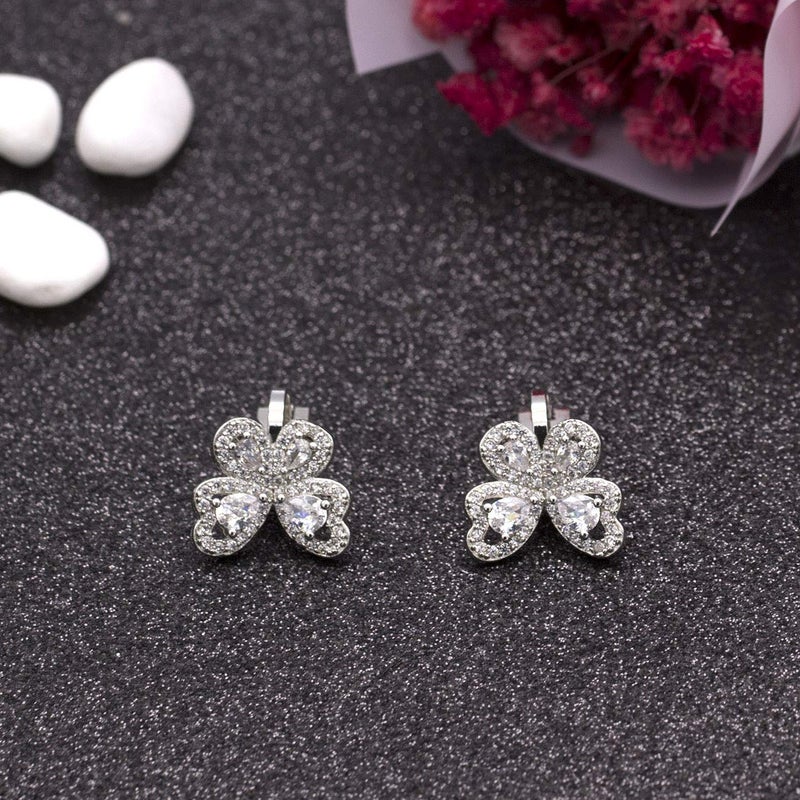 YOQUCOL Butterfly shape Cubic Zirconia Crystal Clip On Earrings Non Pierced Silver Stud for Women - Image 3