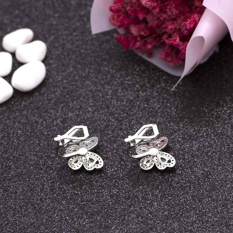 YOQUCOL Butterfly shape Cubic Zirconia Crystal Clip On Earrings Non Pierced Silver Stud for Women - Image 4