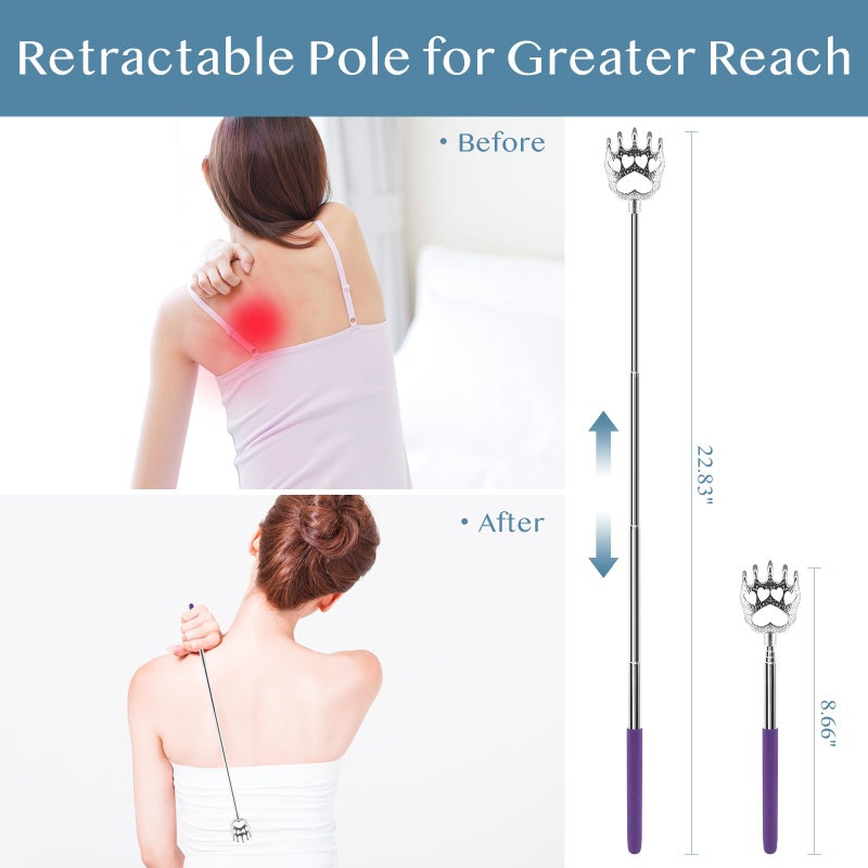 Plazuria (4-Pack) Extendable Back Scratchers - Metal Claws with Telescopic Rubber Handles - Stocking Stuffers for Men, Women, Kids - Christmas Gift - Image 4